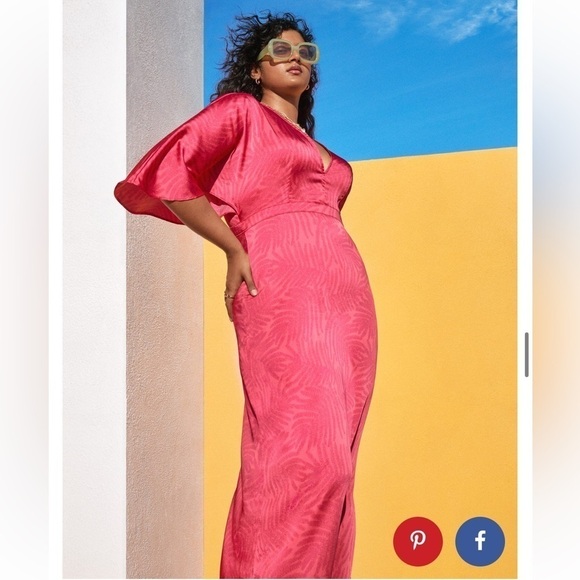 Fe Noel X Target Palm Leaf Contrast Flutter Sleeve Satin Maxi Dress NEW! - Picture 1 of 5